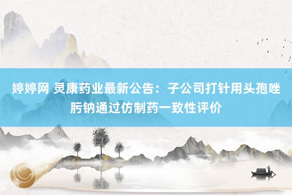 婷婷网 灵康药业最新公告：子公司打针用头孢唑肟钠通过仿制药一致性评价