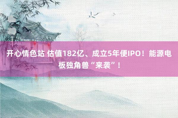 开心情色站 估值182亿、成立5年便IPO！能源电板独角兽“来袭”！