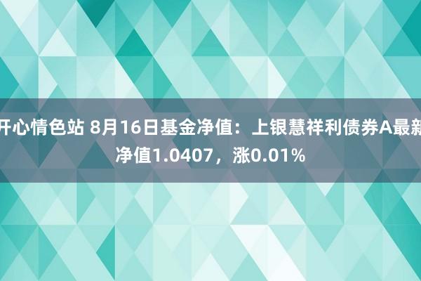 开心情色站 8月16日基金净值：上银慧祥利债券A最新净值1.0407，涨0.01%